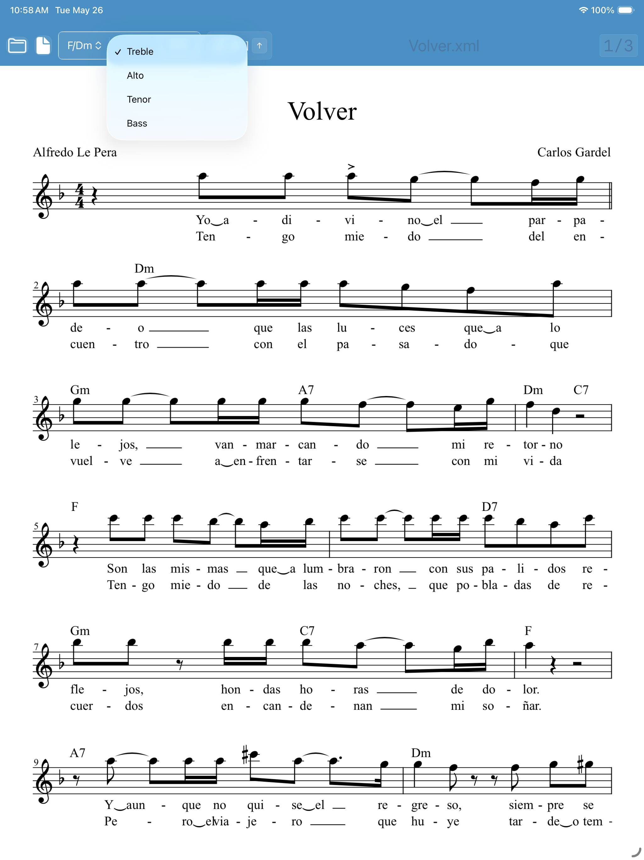 Clef menu